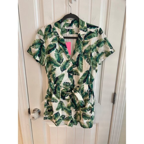 Amanda Uprichard Womens Tropical Leaf Print Micki Linen Blend Romper Size M NWT - Picture 4 of 8